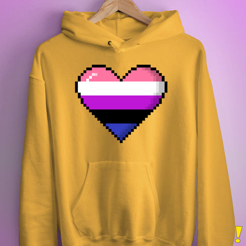 Genderfluid Pride 8-Bit Pixel Heart Hoodie - Mustard